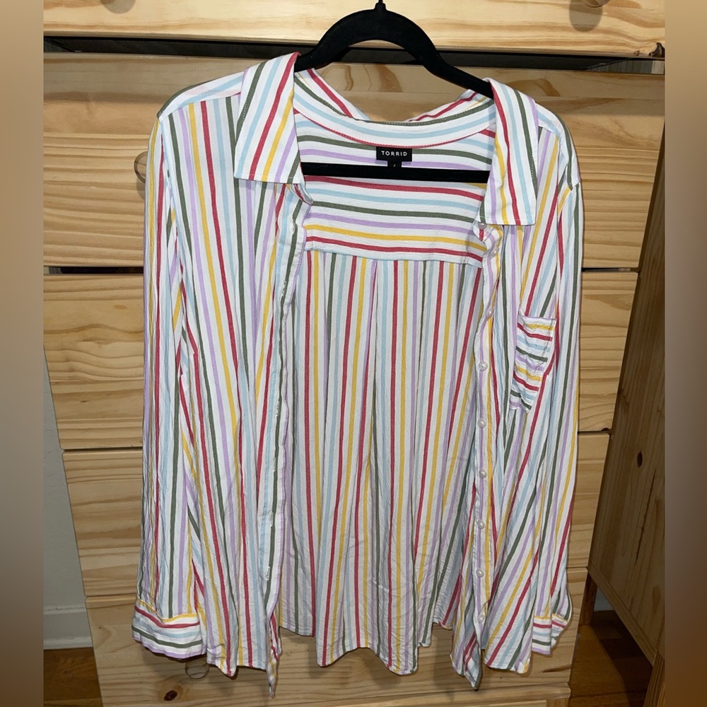Torrid Button Down Stripe Blouse